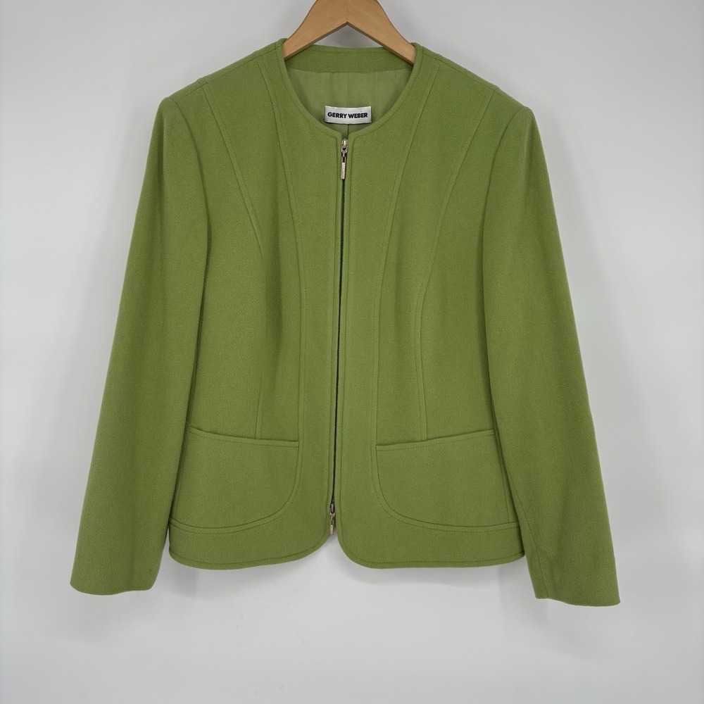 Gerry Weber Womens Wool Blend Full‎ Zip Jacket 12 Apple Green Classic Preppy